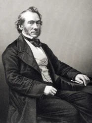 Richard Cobden (1783-1862), gravado por DJ Pound de uma fotografia, de "A Sala de Estar de Personagens Eminentes, Volume 2", publicado em Londres, 1860